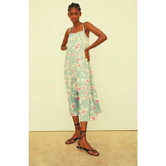 Zara Blue Floral Print Swing Midi Dress - XS - Picture 3 of 8